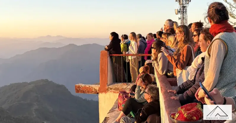  People Enjoying Sunrise View From Kunjapuri Temple